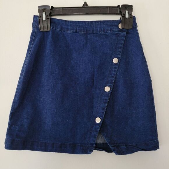 Harper Heritage Denim Blue Mini Skirt Wrap Small Cotton Blend - Picture 1 of 7